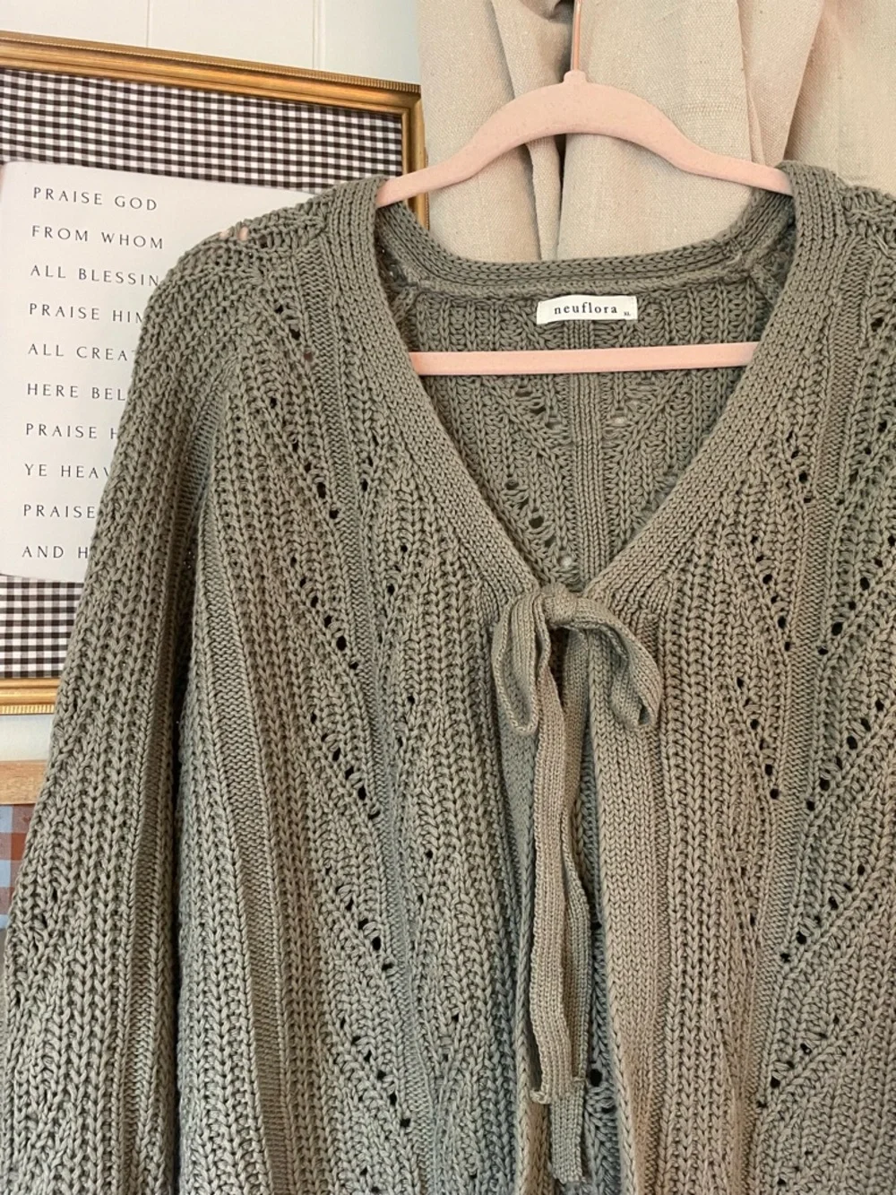 Neuflora - Knit Tie-Front Cardigan in Olive - Picture 2 of 2